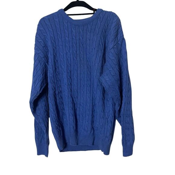 Brooks Brothers Cable Knit Cotton Blue Crewneck Sweater Men’s Size Medium - Picture 1 of 4